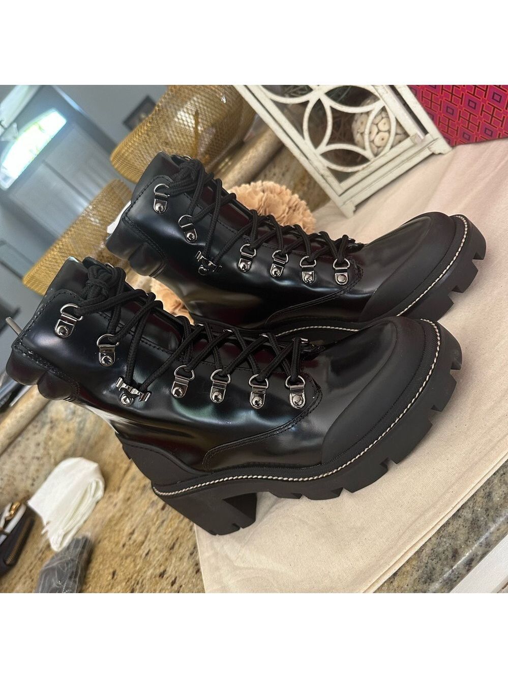 New Tory Burch leather lug solo hiker boots - Picture 8 of 9